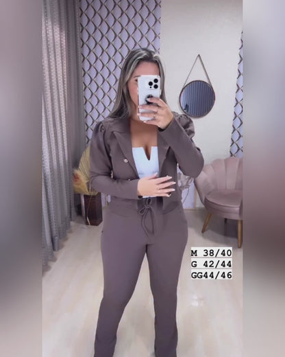 Women's 2 Piece Blazer Set Cropped Double Breasted Coat and Drawstring Pants