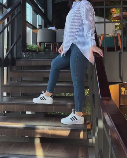 Striped Turn-down Collar Long Sleeve Blouse Casual Button Down T Shirts Top