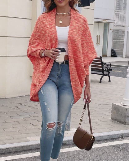 Colorful Waffle Knit Open Front Coat Batwing Long Sleeve Cardigan
