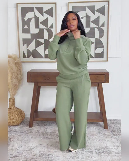 Women's 2 Piece Ribbed Lounge Set Half Zip Long Sleeve Sweatshirt and Straight Leg Pants Casual Sweatpants Set
