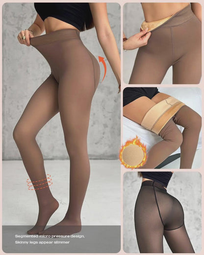 Fleece Lined Tummy Control Butt Lifter Tights Fake Translucent Thermal High Waist Pantyhose Tights Leggings