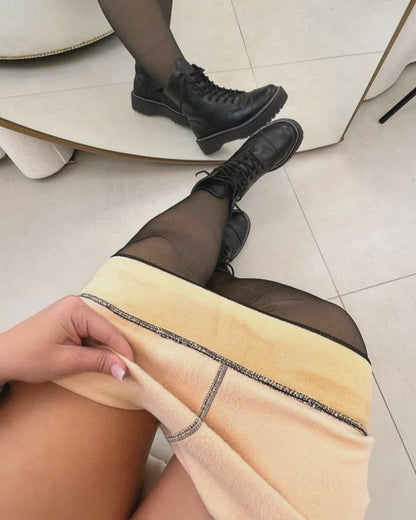 Women's Fleece Lined Tights Fake Translucent Warm Pantyhose High Waist Elastic Thermal Winter Stockings
