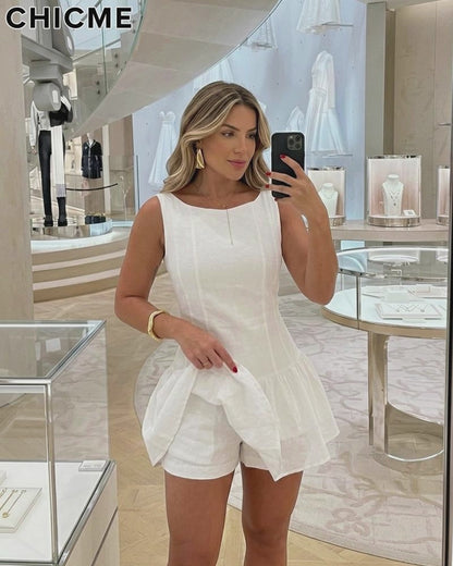 Women's Sleeveless Backless Tie Back Romper Sweet Ruffled Mini Dress Casual Summer Beach Skorts Romper