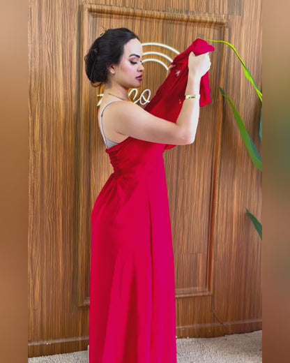 Overlap V-Neck Asymmetrical Ruffles Cape Design Cinched Waist Maxi Dress Elegant Shirred Back Evening Dress without Belt