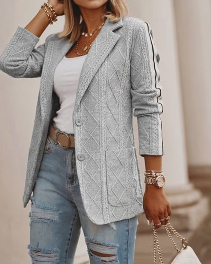 Blazer tricoté décontracté pour femmes, câble Argyle, Jacquard contrasté, manteau à rayures latérales, coupe ample, simple boutonnage