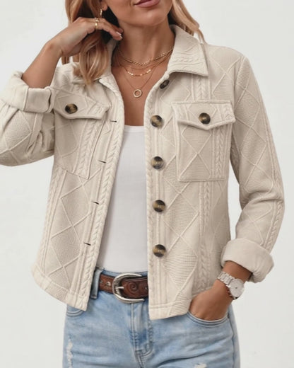 Women's Argyle Embossed Lapel Single Breasted Crop Coat