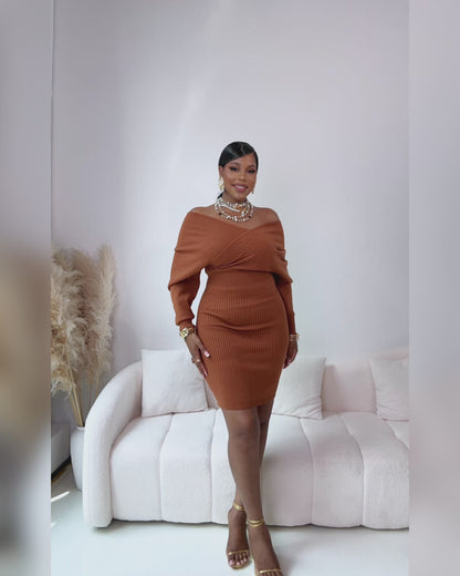 Off Shoulder Slim Fit Knit Long Sleeve Dress Bodycon Sweater Dress