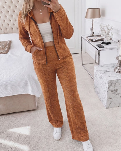 2-teiliges Set mit langärmeligem Hoodie-Mantel mit Reißverschluss und Kordelzug und lässiger Hose mit elastischem Bund und Naht vorne und geradem Bein