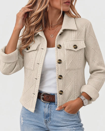 Women's Argyle Embossed Lapel Single Breasted Crop Coat