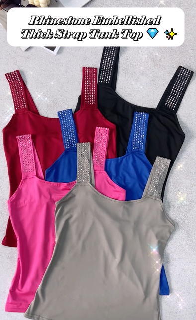 Rhinestone Embellished Thick Strap Tank Top