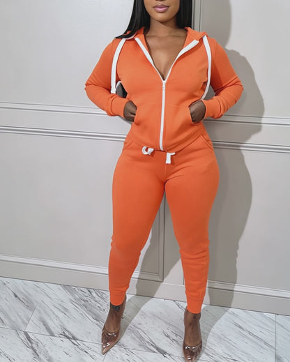 Women's 2 Piece Tracksuit Zip Up Hoodie and Drawstring Joggers Set Vibrant Colorblock Sweatsuit with Pockets