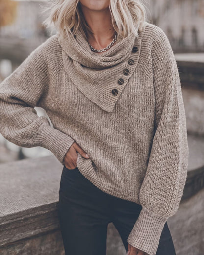 Lässiger Strickpullover für Damen im Wickelstil mit Wasserfallkragen