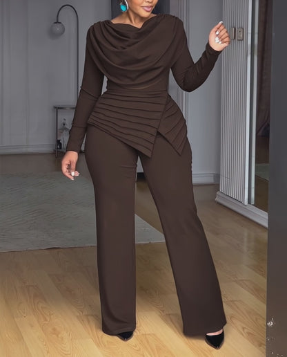 Col bénitier asymétrique texturé Patchwork taille cintrée combinaison décontractée fermeture éclair dos jambe large combinaison