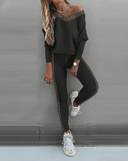 Geo Tape Patch Gigot Sleeve Top & Pants Set