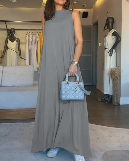 V-Neck Sleeveless A Line Casual Dress Casual Two-Way Wear Loose Fit Maxi Dress