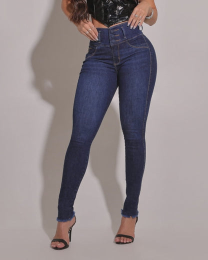 High Waist Strechy Skinny Jean Pants Casual Butt Lifting Raw Hem Slim Fit Leggings