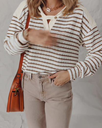 Women's Striped V Neck Colorblock Hooded Top Long Sleeve Casual Sweatshirt