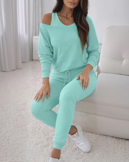 Women's 3 Piece Tracksuit Set Cold Shoulder Sweatshirt and Tank Top and High Waisted Jogger Pants Casual Lounge Workout Outfit