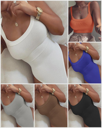 U-Neck Sleeveless Tank Top Bodysuits Slim Fit Ribbed Bodysuits