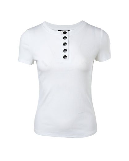 Women's Henley Short Sleeve Top Slim Fit Ribbed Knit Casual T-Shirt