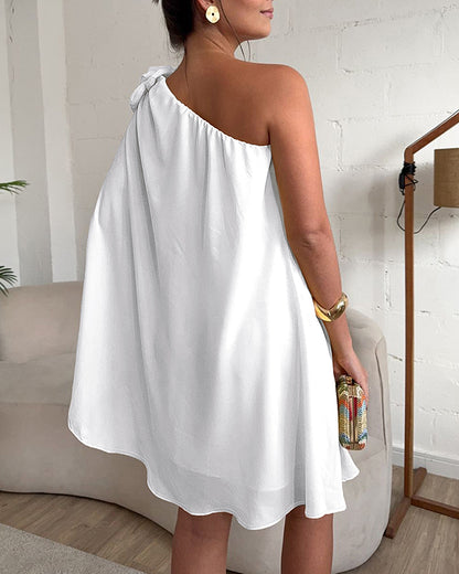 3D Flower Decor One Shoulder Sleeveless Mini Dress Casual A Line Vacation Dress