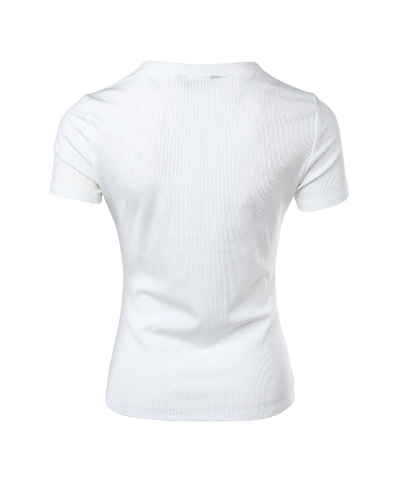 Women's Henley Short Sleeve Top Slim Fit Ribbed Knit Casual T-Shirt