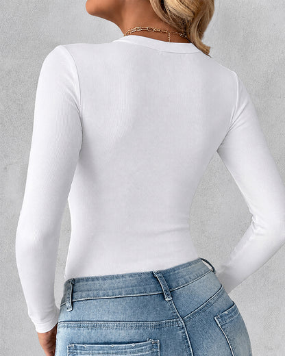Women's Crewneck Long Sleeve Ribbed Knit Top Slim Fit Base Layer Shirt Soft Stretchy Casual Tee with Built-in Bra