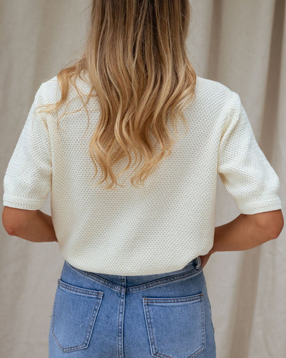 Women's Hollow Out Knit Cardigan Short Sleeve Gold Button Sweater Casual Loose Knitwear Top