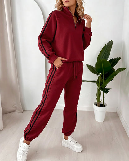 Women's Contrast Side Stripe Two Piece Sweatsuit Half Zip Sweatshirt and High Waisted Joggers Set Casual Tracksuit