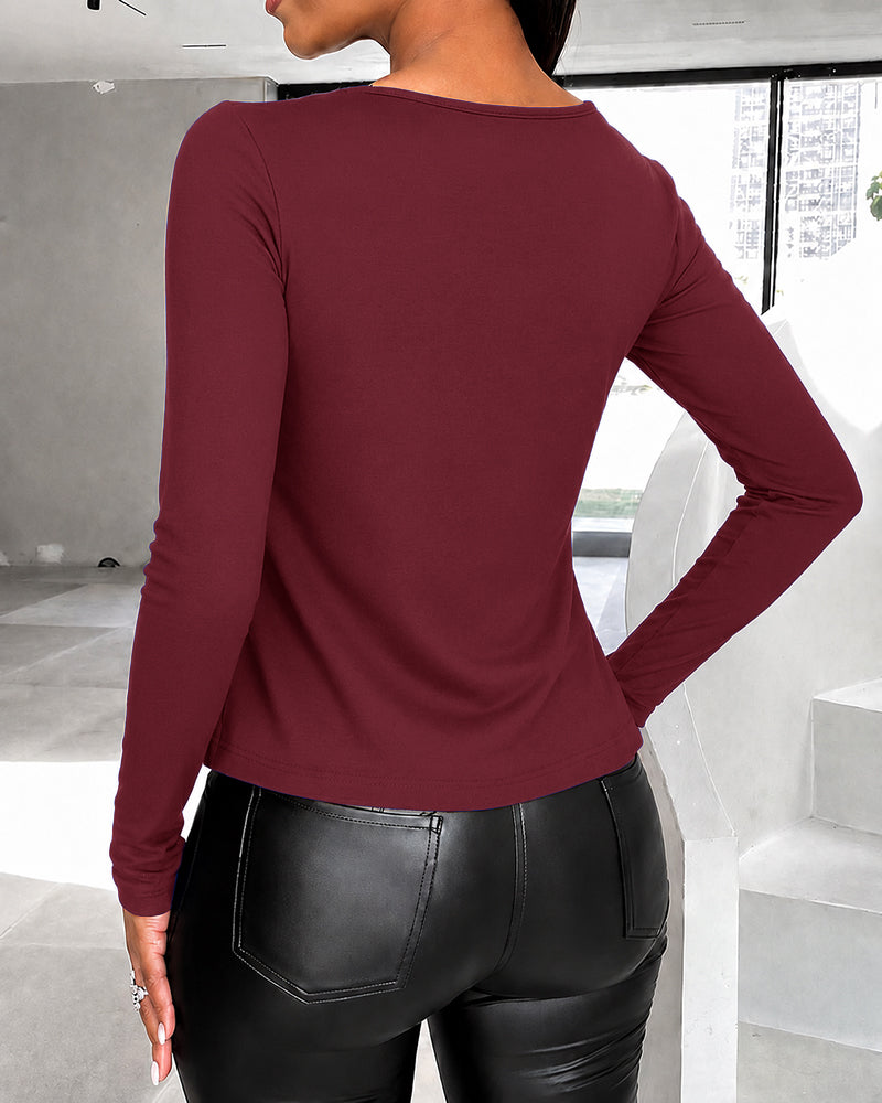 Women's Long Sleeve Top Sparkly Rhinestone Cutout Tee Slim Fit Round Neck T-Shirt