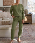 Women's 2 Piece Sweatsuit Set Crewneck Drop Shoulder Sweatshirt and High Waisted Drawstring Joggers Casual Lounge Set